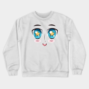 Wow Reaction , Funny, Cute, Kawaii Anime Girl Face Crewneck Sweatshirt